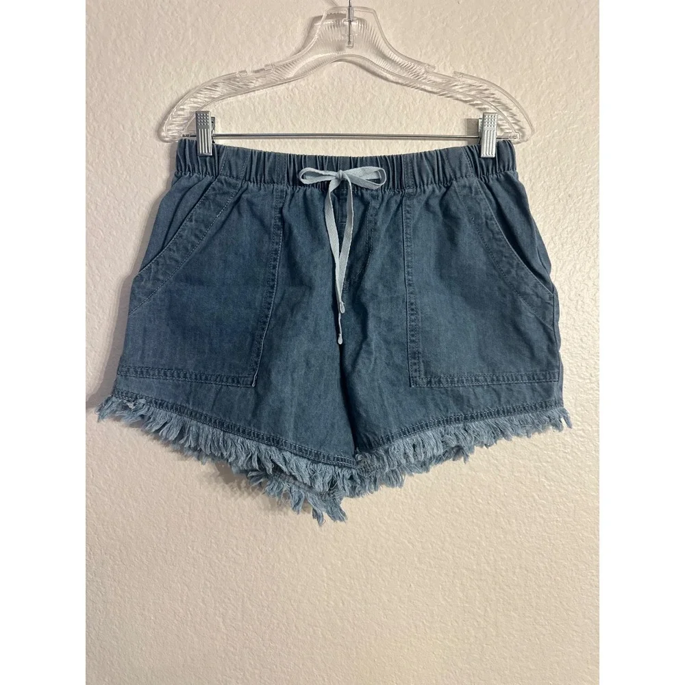 USA Flag Patch Denim Shorts Blue Stars‎ Stripes Frayed Hem Americana Women Large